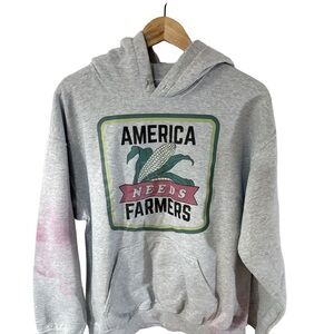 America Needs Farmers Gray Graphic Hoodie | Size L | Gildan Heavy Blend